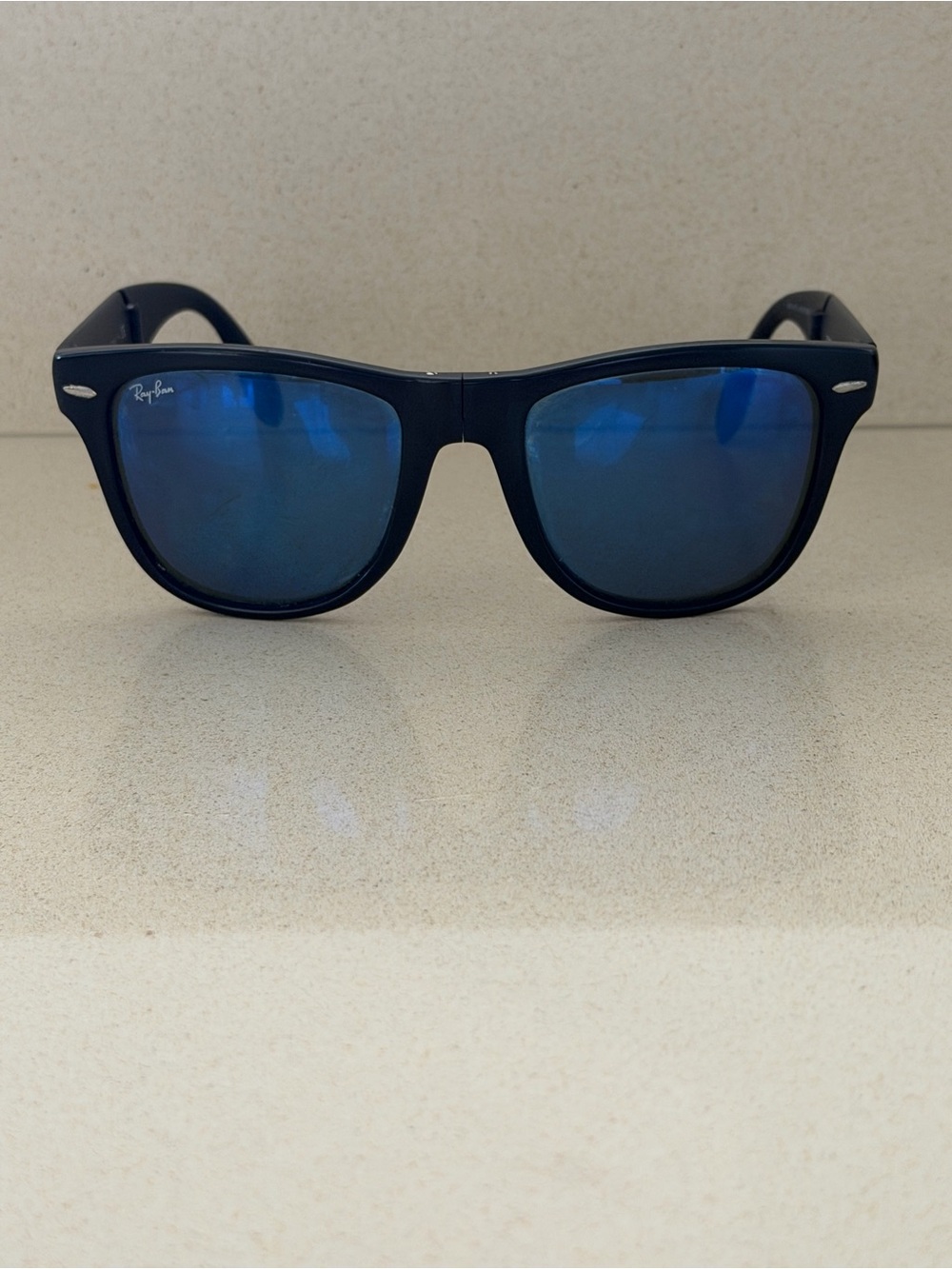 Ray-Ban Folding Wayfarer Matte Black Blue Flash Sunglasses RB4105
